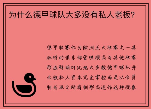 为什么德甲球队大多没有私人老板？