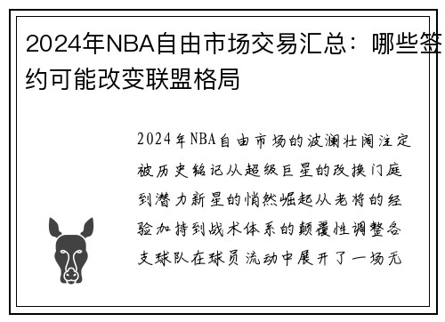 2024年NBA自由市场交易汇总：哪些签约可能改变联盟格局